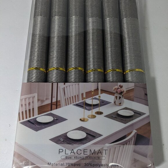 Other - NEW- Set of 6 Placemats PVC & Polyester Silk Place Mats for Dining Table Silver